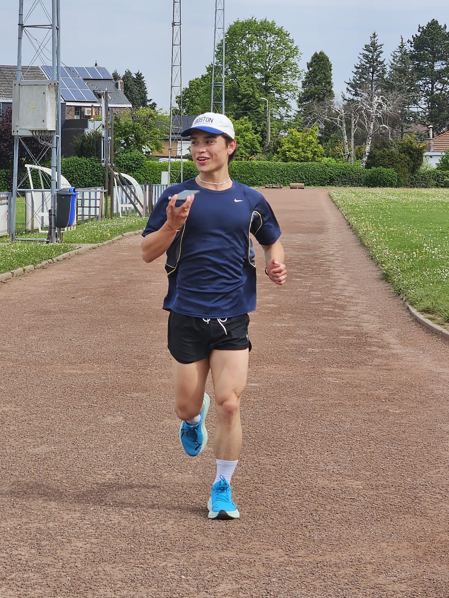 Oscar on a training run, talking into his phone